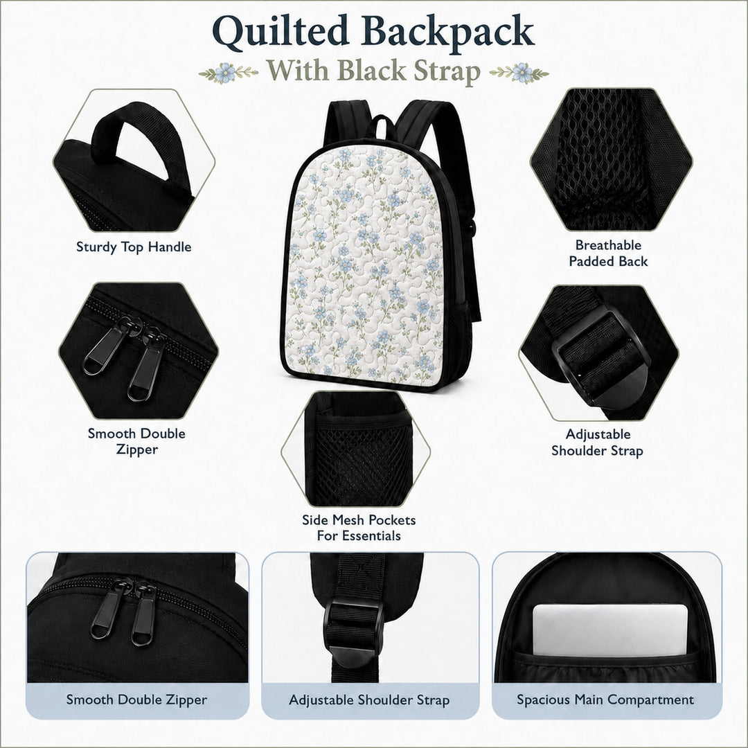 Boho Hippie Peace Quilted Backpack With Black Strap QV04