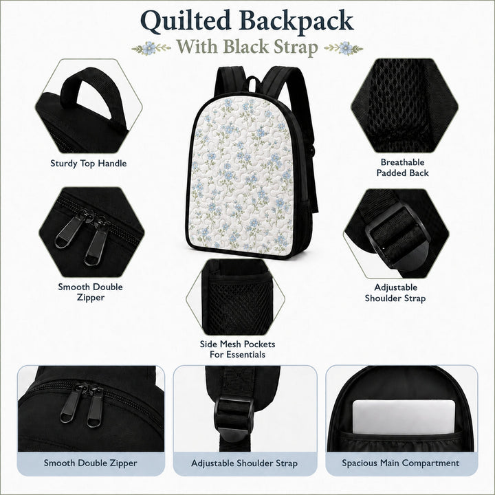 Boho Hippie Peace Quilted Backpack With Black Strap QV04